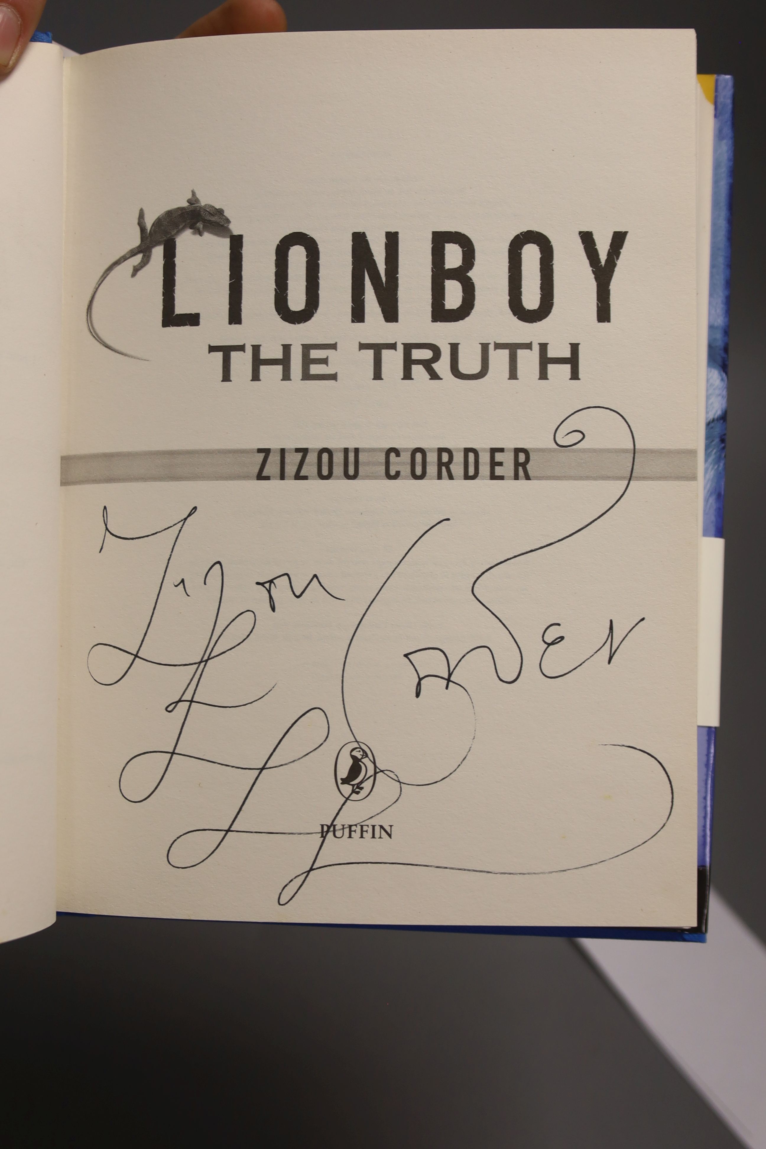 Corder, Zizou – Lion Boy, first edition, 8vo, hardback, signed (dj and signature slip present) Puffin, 2003., Corder, Zizou – Lion Boy, The Truth, first edition, 8vo, hardback, signed (dj and signature slip present) Puff